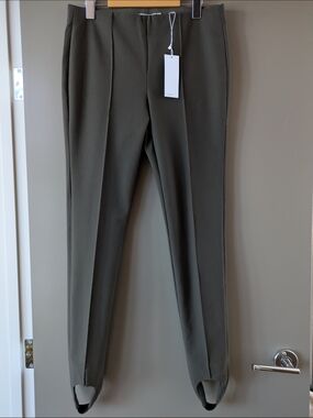 Vince Brown Stirrup Pants Front Crease Mid Rise Minimalist Office Chic Medium